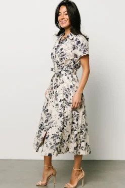 Baltic Born Lorna Midi Dress | Beige + Navy Print