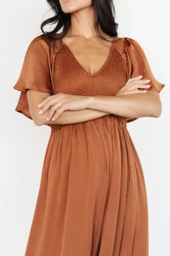 Baltic Born Lovell Smocked Midi Dress | Dark Copper