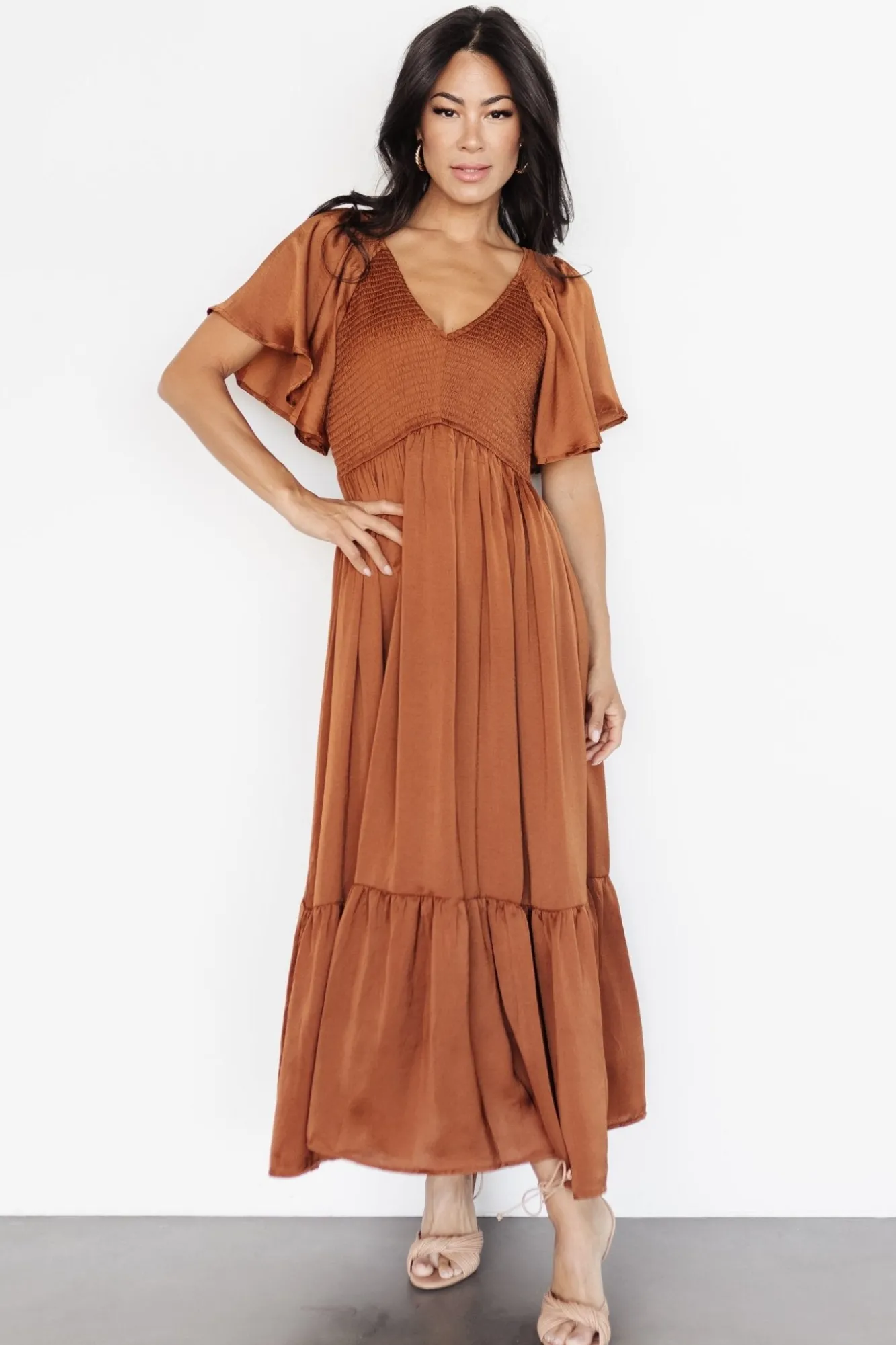 Baltic Born Lovell Smocked Midi Dress | Dark Copper