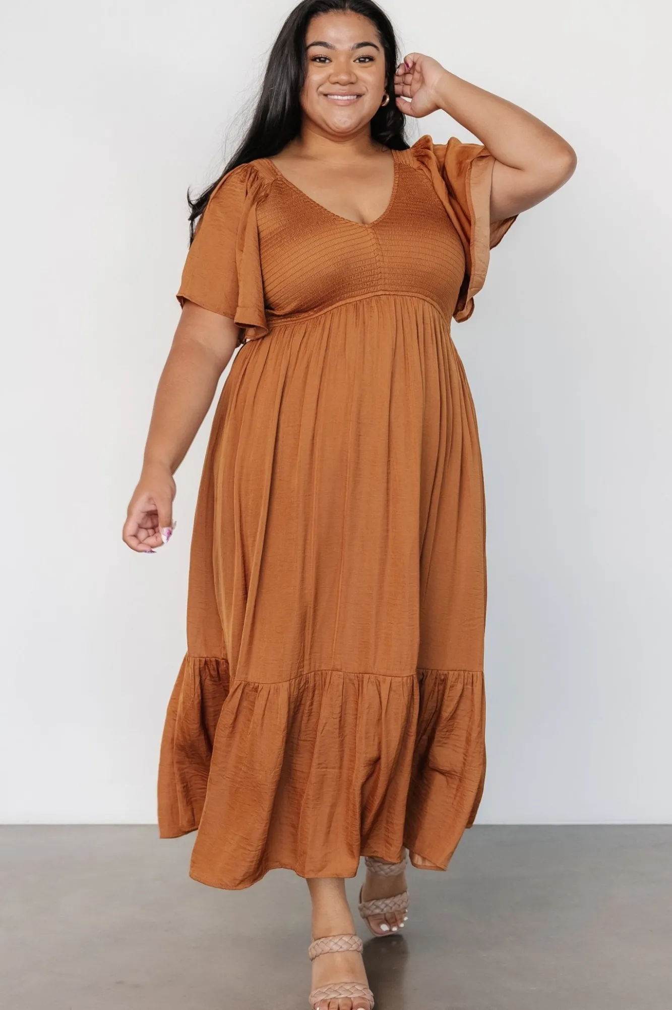 Baltic Born Lovell Smocked Midi Dress | Dark Copper