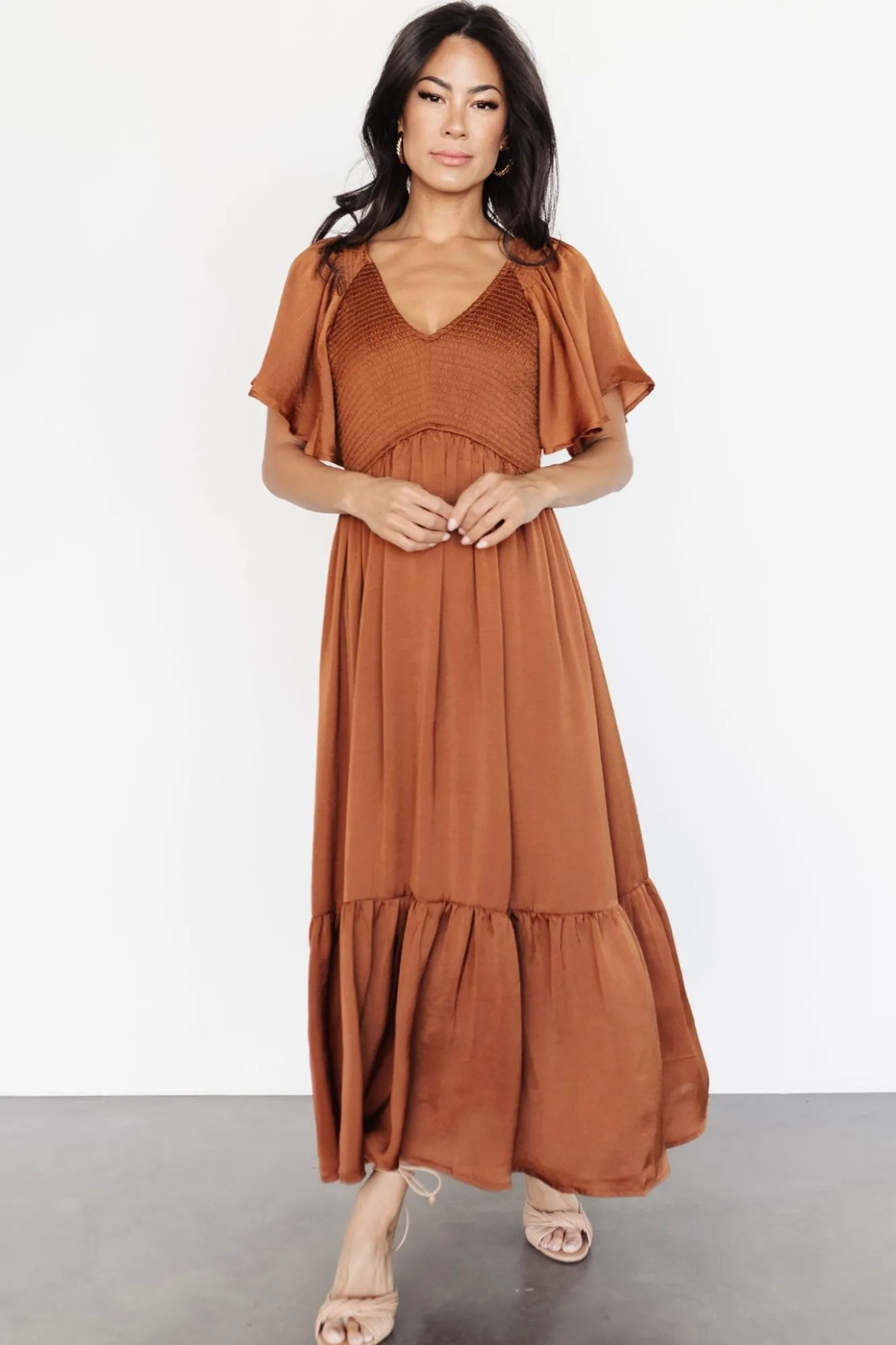 Baltic Born Lovell Smocked Midi Dress | Dark Copper