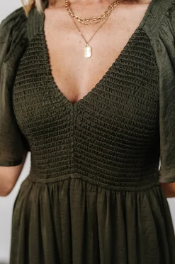 Baltic Born Lovell Smocked Midi Dress | Deep Olive