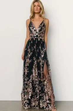 Baltic Born Lucienne Shimmer Maxi Gown | Navy + Rose Gold