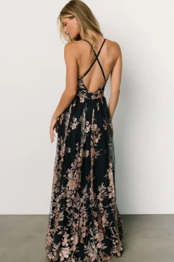 Baltic Born Lucienne Shimmer Maxi Gown | Navy + Rose Gold