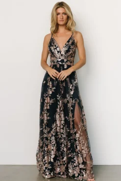 Baltic Born Lucienne Shimmer Maxi Gown | Navy + Rose Gold