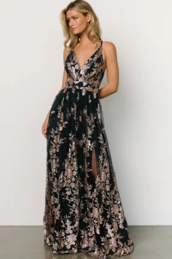 Baltic Born Lucienne Shimmer Maxi Gown | Navy + Rose Gold