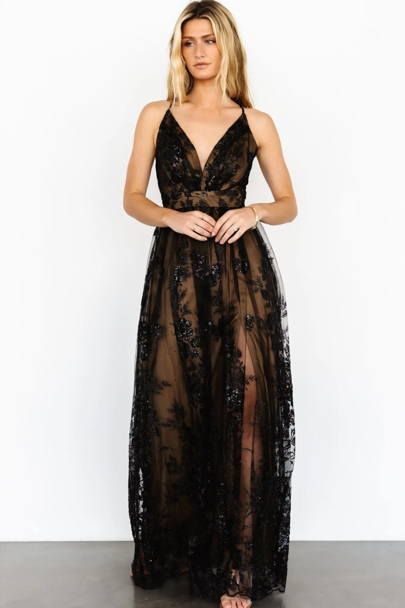 Baltic Born Lucienne Shimmer Maxi Gown | Black + Nude