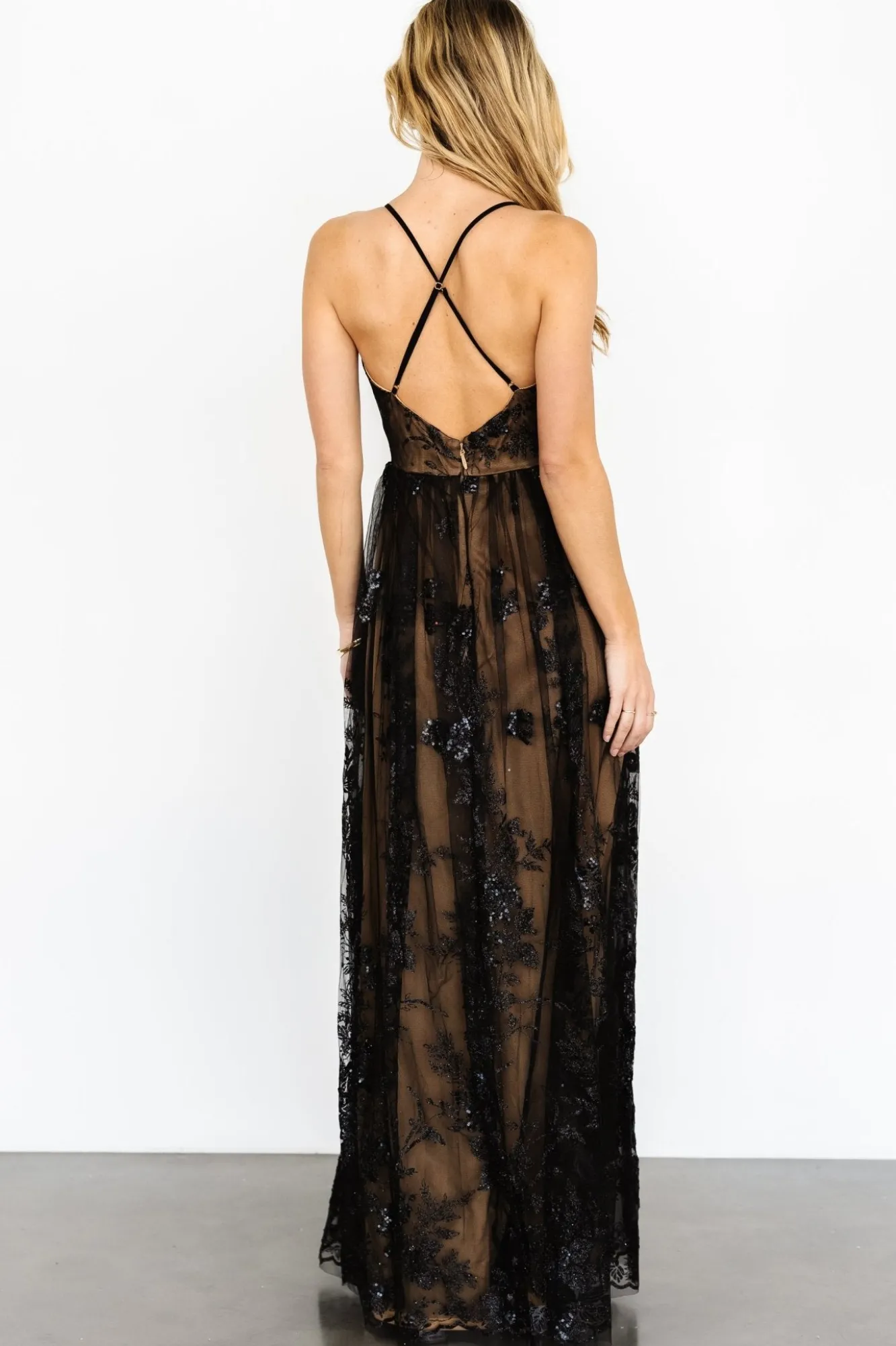 Baltic Born Lucienne Shimmer Maxi Gown | Black + Nude