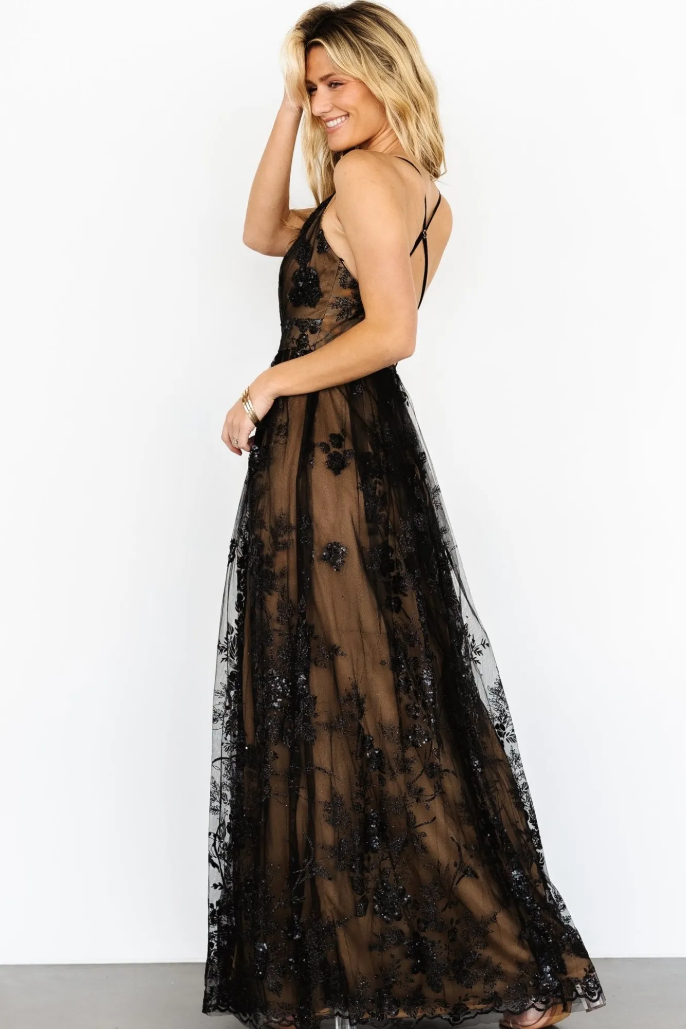 Baltic Born Lucienne Shimmer Maxi Gown | Black + Nude