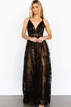 Baltic Born Lucienne Shimmer Maxi Gown | Black + Nude