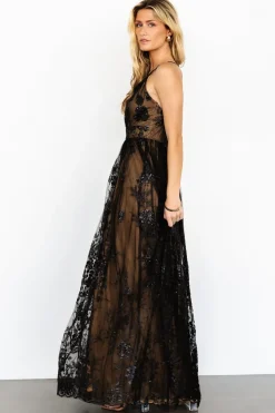 Baltic Born Lucienne Shimmer Maxi Gown | Black + Nude