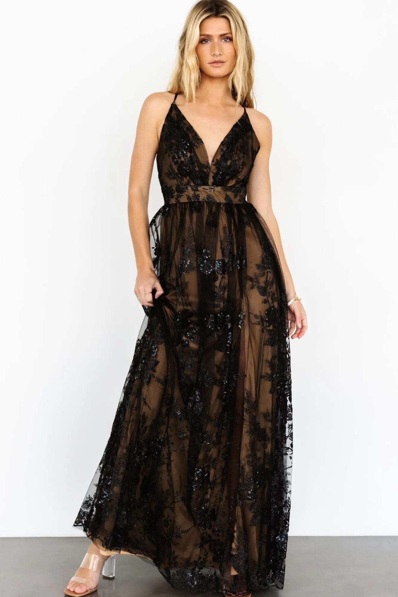 Baltic Born Lucienne Shimmer Maxi Gown | Black + Nude