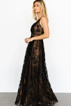 Baltic Born Lucienne Shimmer Maxi Gown | Black + Nude