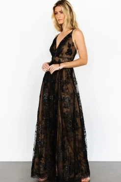 Baltic Born Lucienne Shimmer Maxi Gown | Black + Nude