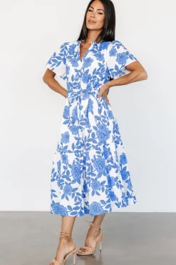 Baltic Born Lydie Button Midi Dress | White + Blue