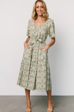 Baltic Born Lyla Midi Dress | White + Olive Print