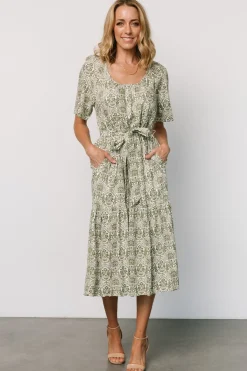 Baltic Born Lyla Midi Dress | White + Olive Print