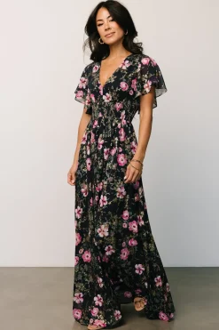 Baltic Born Lynlee Metallic Maxi Dress | Dark Blue + Pink
