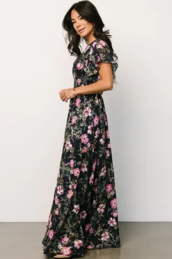 Baltic Born Lynlee Metallic Maxi Dress | Dark Blue + Pink