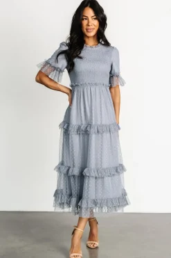 Baltic Born Lysandra Smocked Dot Dress | Dusty Slate