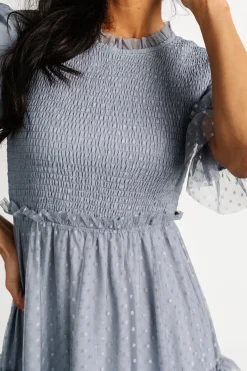 Baltic Born Lysandra Smocked Dot Dress | Dusty Slate