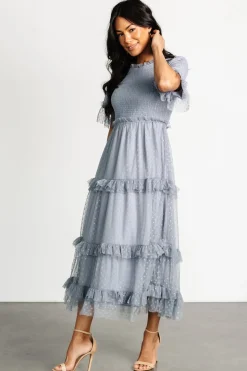 Baltic Born Lysandra Smocked Dot Dress | Dusty Slate