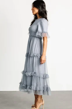 Baltic Born Lysandra Smocked Dot Dress | Dusty Slate