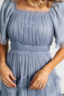 Baltic Born Magdalena Tulle Maxi Dress | Dusty Blue