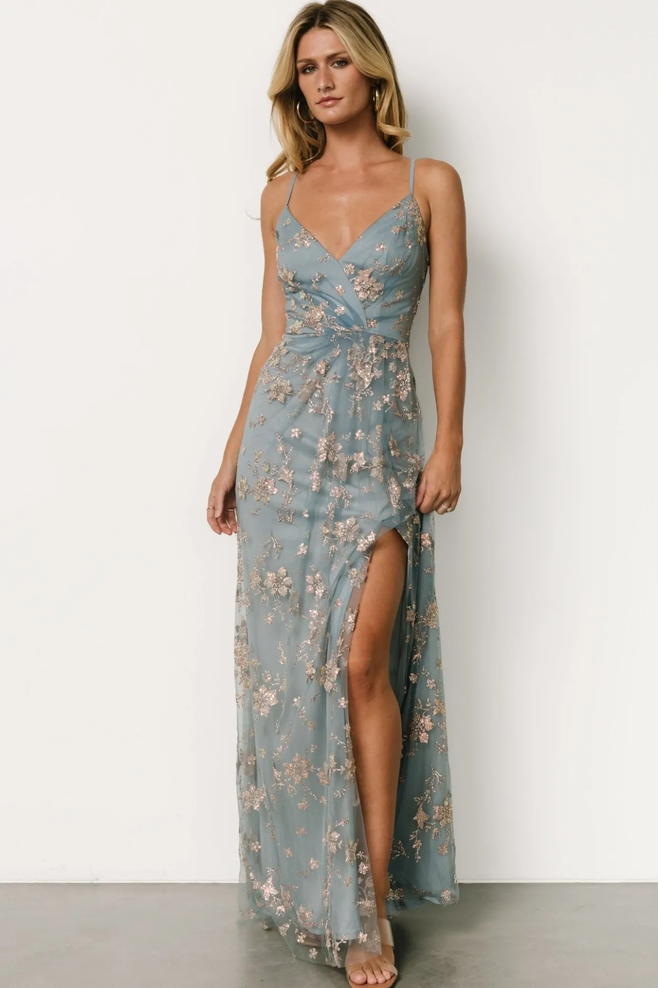 Baltic Born Marcia Sparkle Gown | Light Blue + Rose Gold