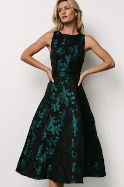 Baltic Born Maren Embossed Midi Dress | Black + Teal Floral