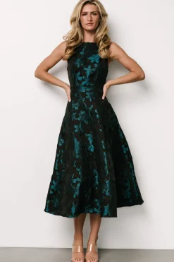 Baltic Born Maren Embossed Midi Dress | Black + Teal Floral