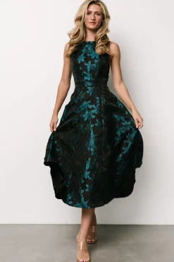 Baltic Born Maren Embossed Midi Dress | Black + Teal Floral