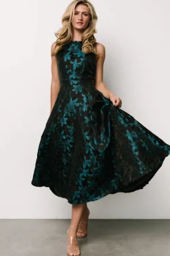 Baltic Born Maren Embossed Midi Dress | Black + Teal Floral