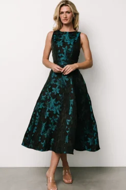 Baltic Born Maren Embossed Midi Dress | Black + Teal Floral