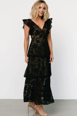 Baltic Born Margot Lace Tiered Maxi Dress | Black + Nude
