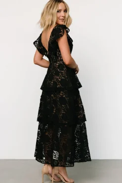 Baltic Born Margot Lace Tiered Maxi Dress | Black + Nude
