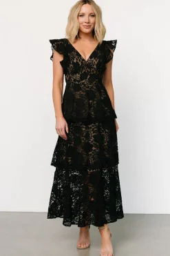Baltic Born Margot Lace Tiered Maxi Dress | Black + Nude