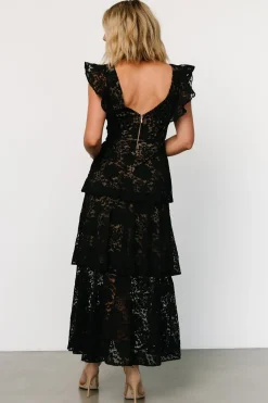 Baltic Born Margot Lace Tiered Maxi Dress | Black + Nude