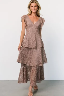Baltic Born Margot Lace Tiered Maxi Dress | Desert Taupe