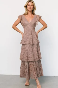 Baltic Born Margot Lace Tiered Maxi Dress | Desert Taupe