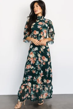 Baltic Born Marie Mock Neck Maxi Dress | Dark Green Floral