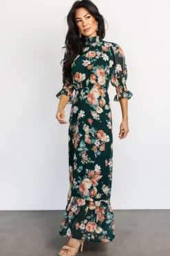 Baltic Born Marie Mock Neck Maxi Dress | Dark Green Floral