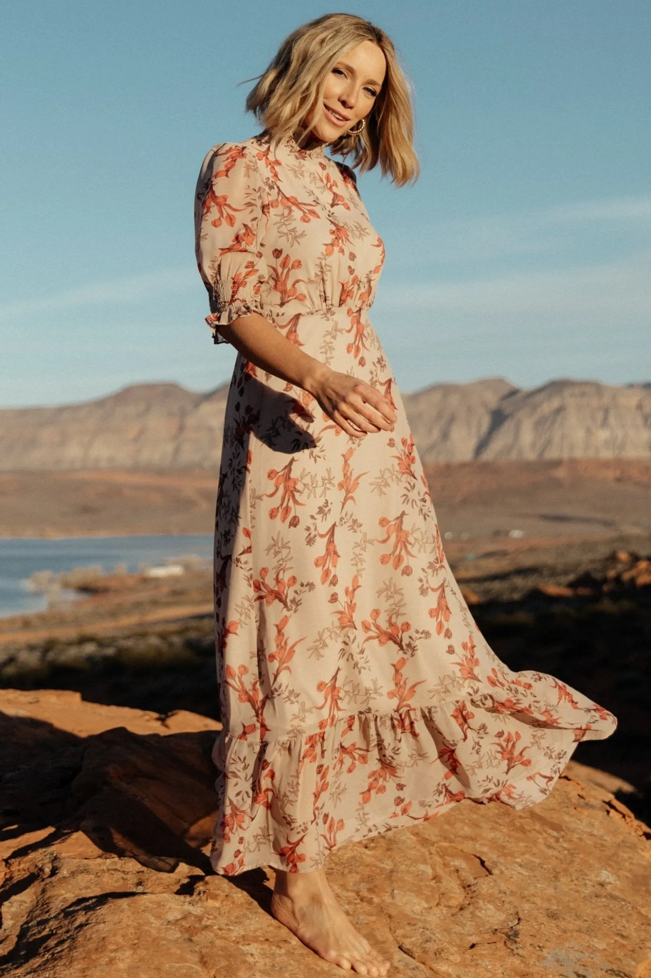 Baltic Born Marie Mock Neck Maxi Dress | Blush Floral