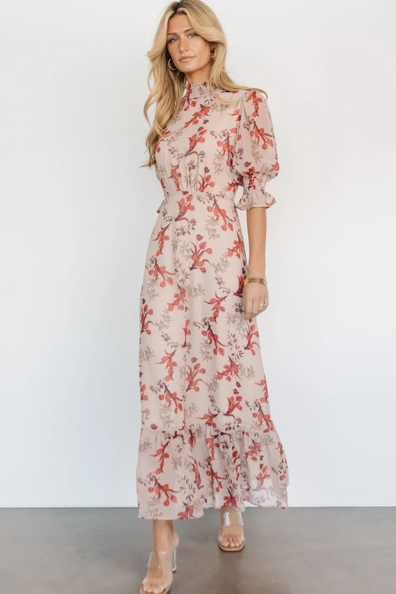 Baltic Born Marie Mock Neck Maxi Dress | Blush Floral
