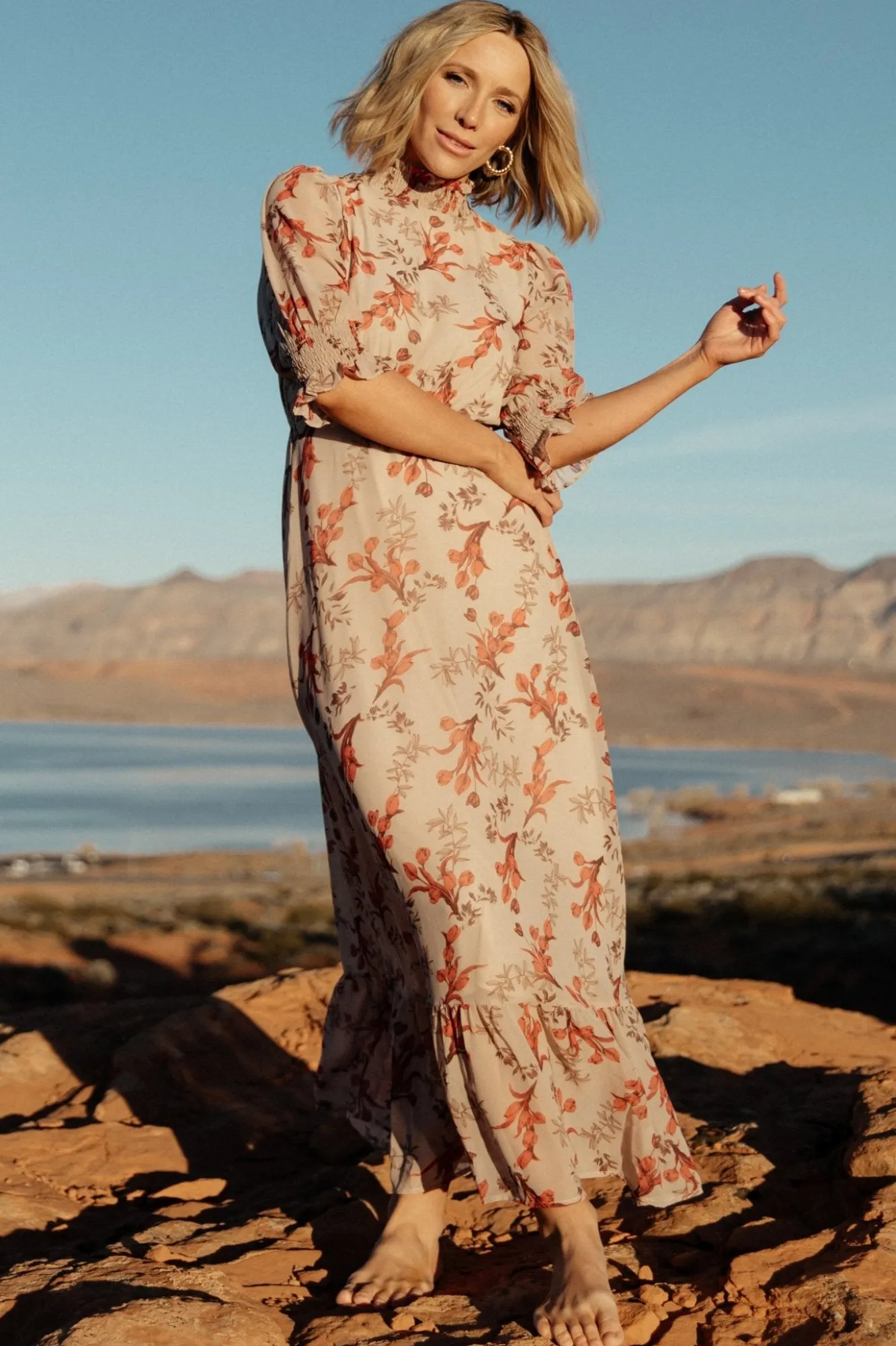 Baltic Born Marie Mock Neck Maxi Dress | Blush Floral