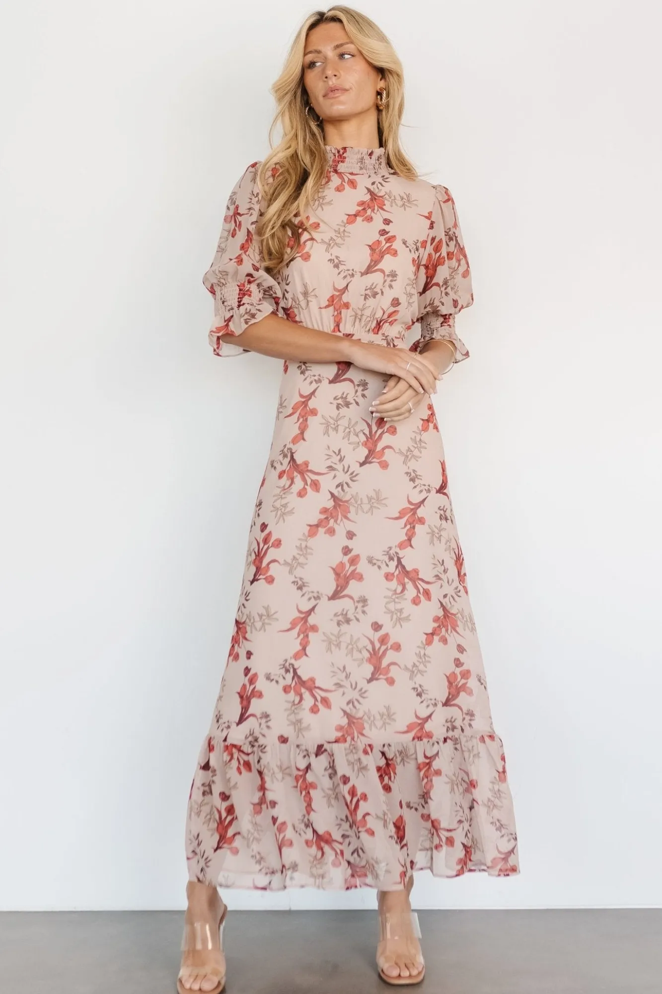Baltic Born Marie Mock Neck Maxi Dress | Blush Floral
