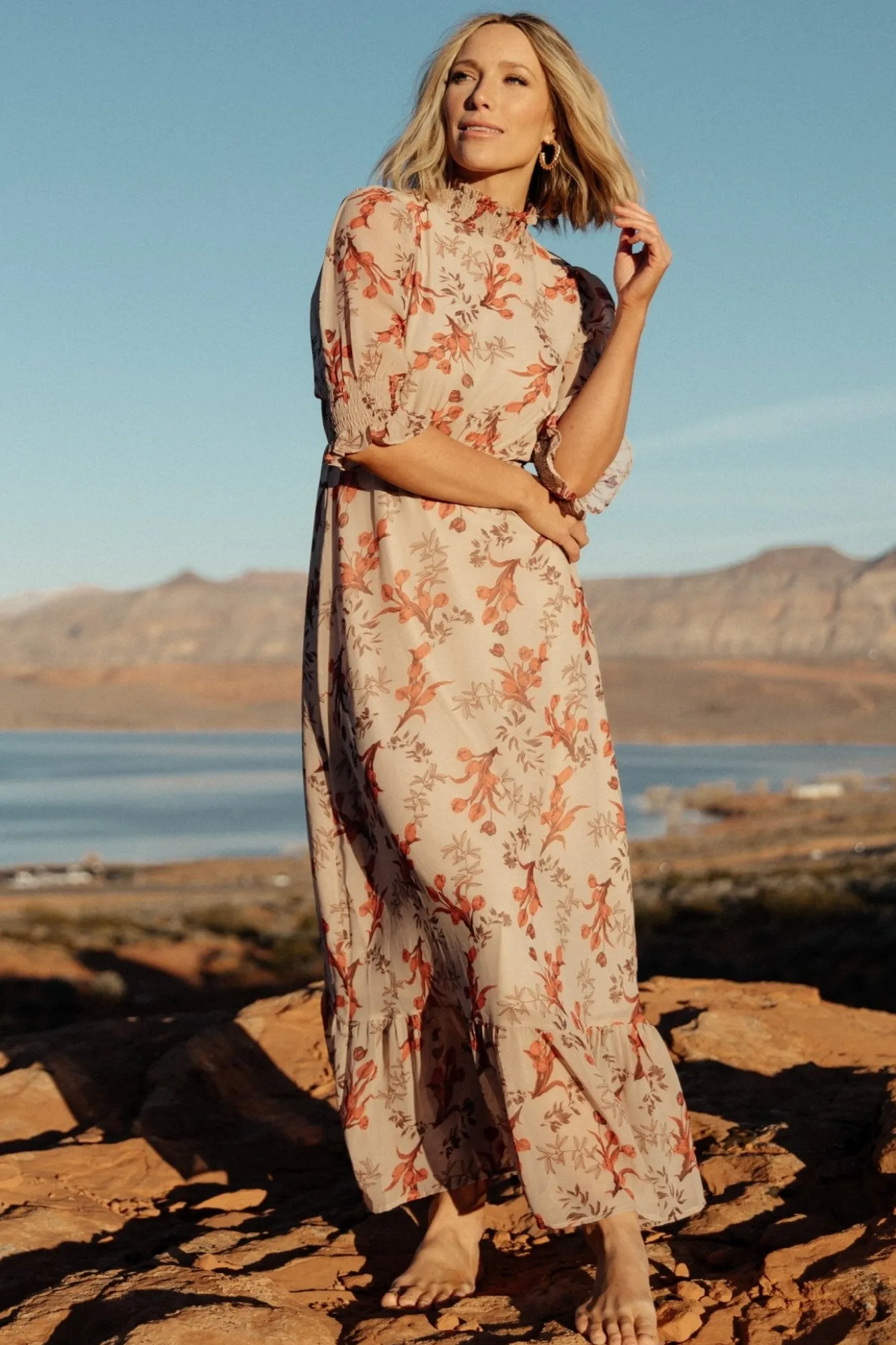 Baltic Born Marie Mock Neck Maxi Dress | Blush Floral