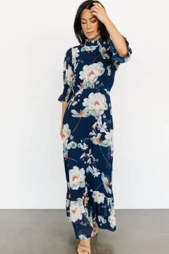 Baltic Born Marie Mock Neck Maxi Dress | Navy Floral