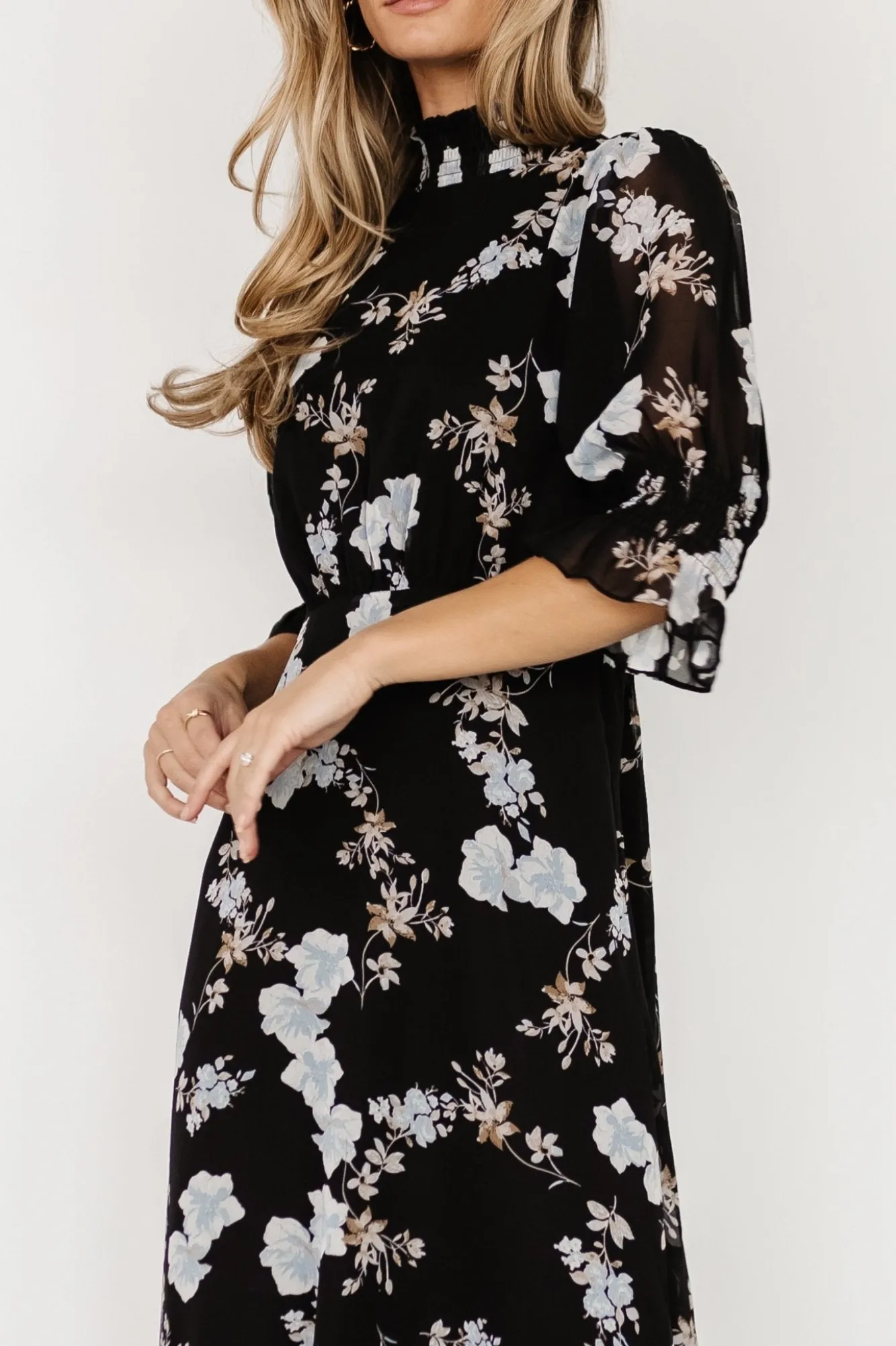 Baltic Born Marie Mock Neck Maxi Dress | Black Floral