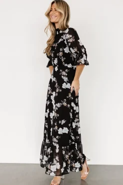 Baltic Born Marie Mock Neck Maxi Dress | Black Floral
